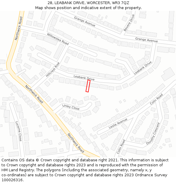 28, LEABANK DRIVE, WORCESTER, WR3 7QZ: Location map and indicative extent of plot