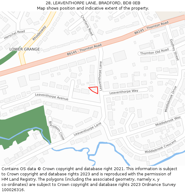 28, LEAVENTHORPE LANE, BRADFORD, BD8 0EB: Location map and indicative extent of plot