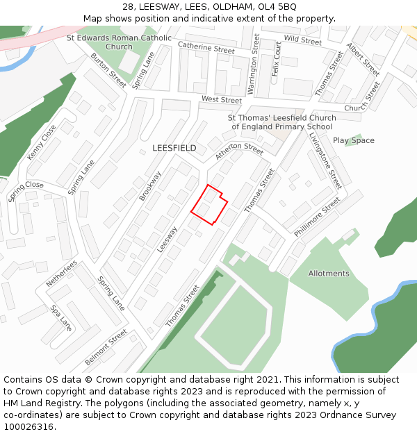 28, LEESWAY, LEES, OLDHAM, OL4 5BQ: Location map and indicative extent of plot