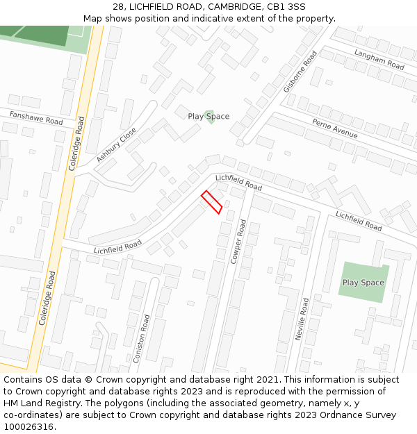 28, LICHFIELD ROAD, CAMBRIDGE, CB1 3SS: Location map and indicative extent of plot