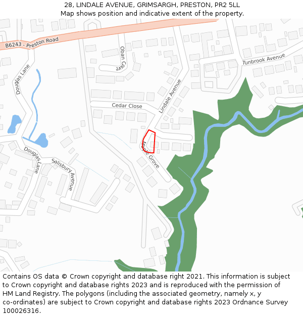 28, LINDALE AVENUE, GRIMSARGH, PRESTON, PR2 5LL: Location map and indicative extent of plot