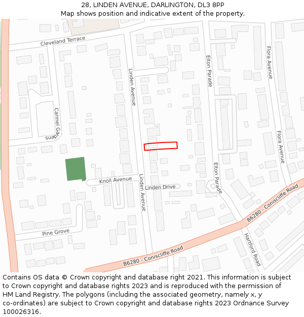 28, LINDEN AVENUE, DARLINGTON, DL3 8PP: Location map and indicative extent of plot