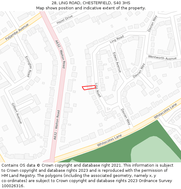28, LING ROAD, CHESTERFIELD, S40 3HS: Location map and indicative extent of plot