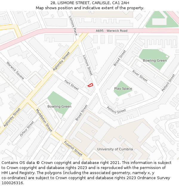 28, LISMORE STREET, CARLISLE, CA1 2AH: Location map and indicative extent of plot