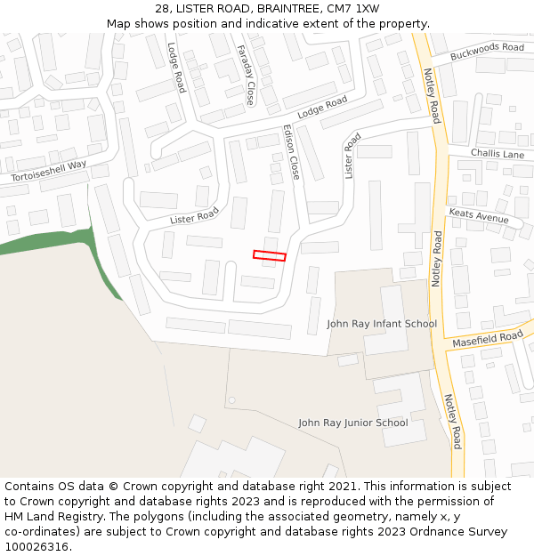 28, LISTER ROAD, BRAINTREE, CM7 1XW: Location map and indicative extent of plot