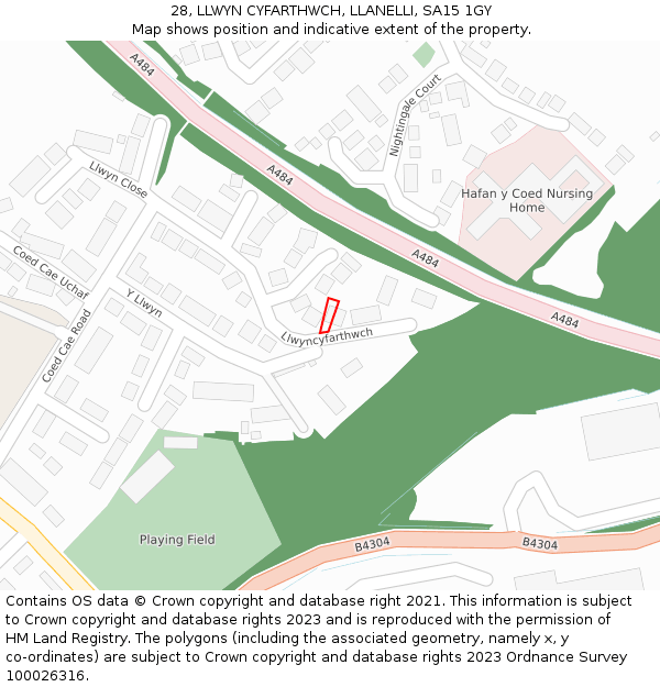 28, LLWYN CYFARTHWCH, LLANELLI, SA15 1GY: Location map and indicative extent of plot