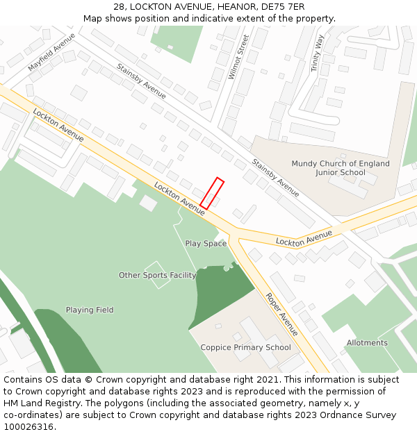 28, LOCKTON AVENUE, HEANOR, DE75 7ER: Location map and indicative extent of plot