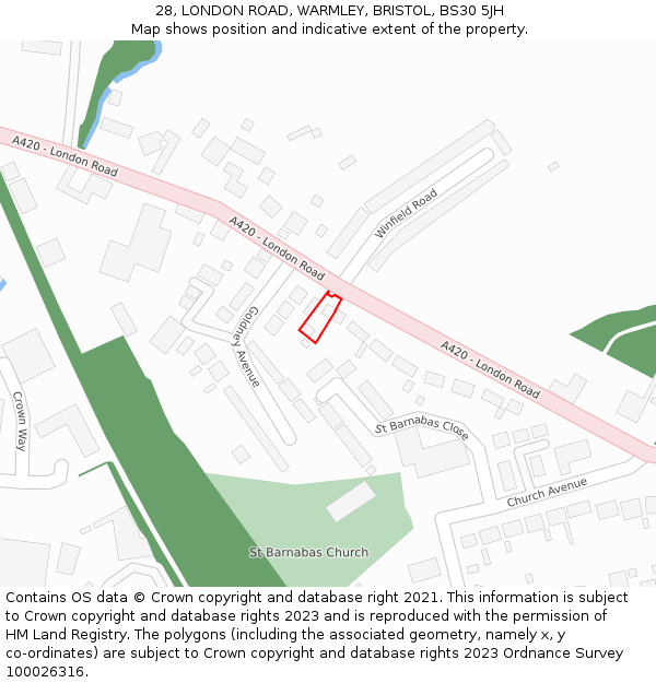 28, LONDON ROAD, WARMLEY, BRISTOL, BS30 5JH: Location map and indicative extent of plot