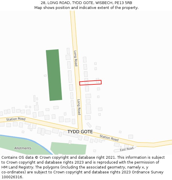 28, LONG ROAD, TYDD GOTE, WISBECH, PE13 5RB: Location map and indicative extent of plot