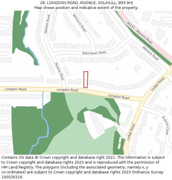 28, LONGDON ROAD, KNOWLE, SOLIHULL, B93 9HJ: Location map and indicative extent of plot