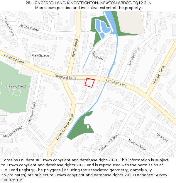 28, LONGFORD LANE, KINGSTEIGNTON, NEWTON ABBOT, TQ12 3LN: Location map and indicative extent of plot