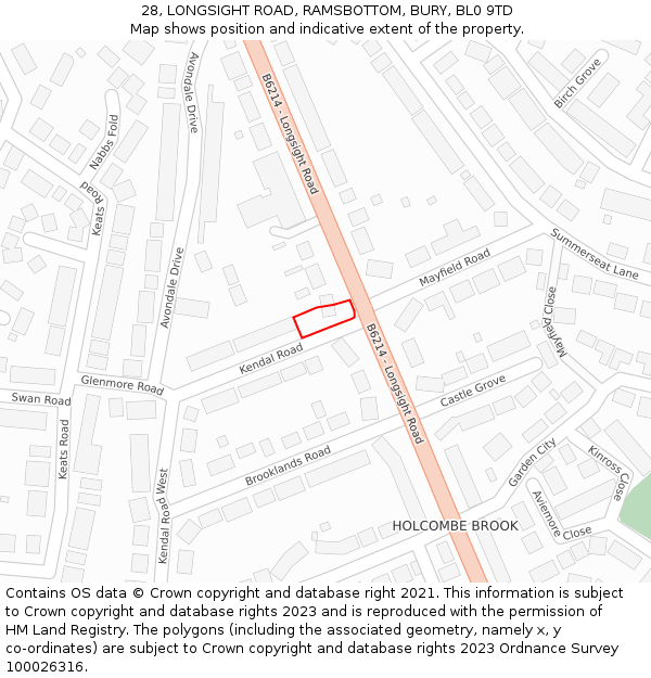 28, LONGSIGHT ROAD, RAMSBOTTOM, BURY, BL0 9TD: Location map and indicative extent of plot