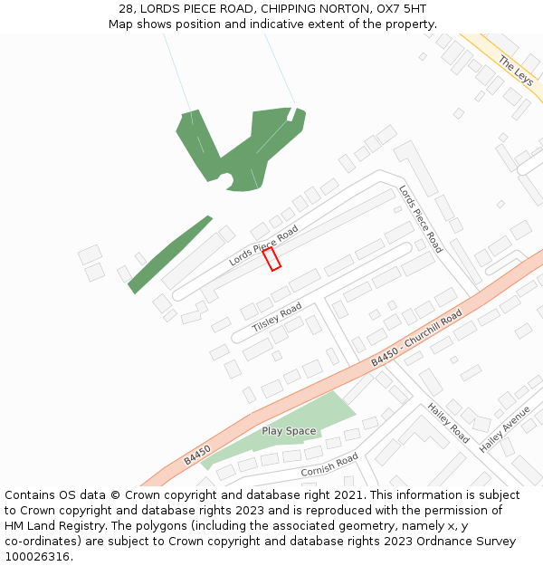28, LORDS PIECE ROAD, CHIPPING NORTON, OX7 5HT: Location map and indicative extent of plot