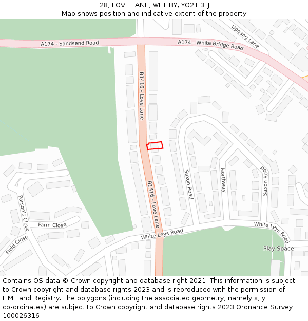 28, LOVE LANE, WHITBY, YO21 3LJ: Location map and indicative extent of plot