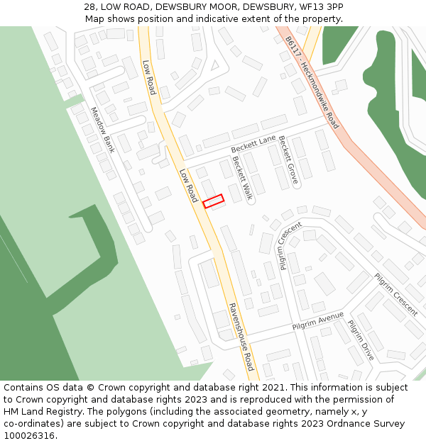 28, LOW ROAD, DEWSBURY MOOR, DEWSBURY, WF13 3PP: Location map and indicative extent of plot
