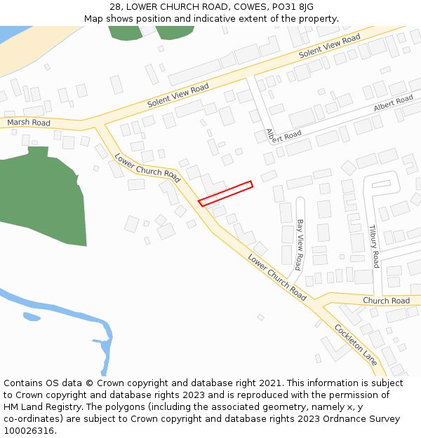 28, LOWER CHURCH ROAD, COWES, PO31 8JG: Location map and indicative extent of plot