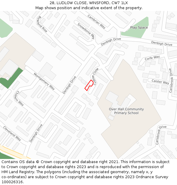 28, LUDLOW CLOSE, WINSFORD, CW7 1LX: Location map and indicative extent of plot
