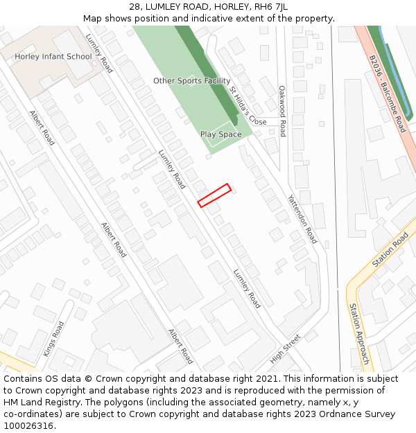 28, LUMLEY ROAD, HORLEY, RH6 7JL: Location map and indicative extent of plot