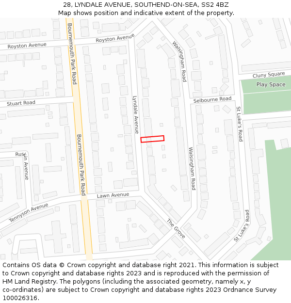 28, LYNDALE AVENUE, SOUTHEND-ON-SEA, SS2 4BZ: Location map and indicative extent of plot