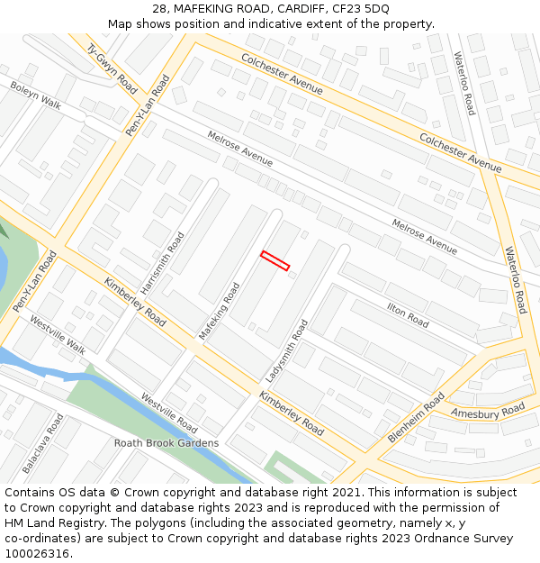 28, MAFEKING ROAD, CARDIFF, CF23 5DQ: Location map and indicative extent of plot