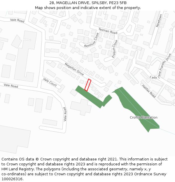 28, MAGELLAN DRIVE, SPILSBY, PE23 5FB: Location map and indicative extent of plot