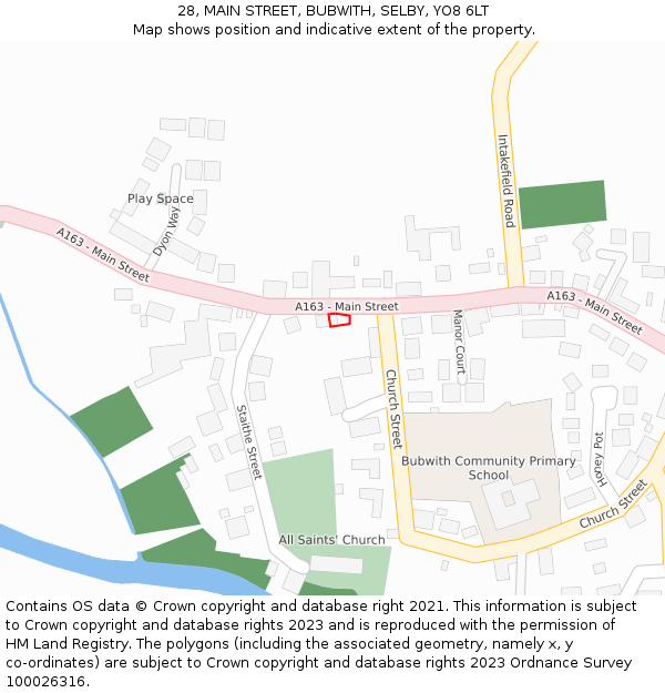 28, MAIN STREET, BUBWITH, SELBY, YO8 6LT: Location map and indicative extent of plot