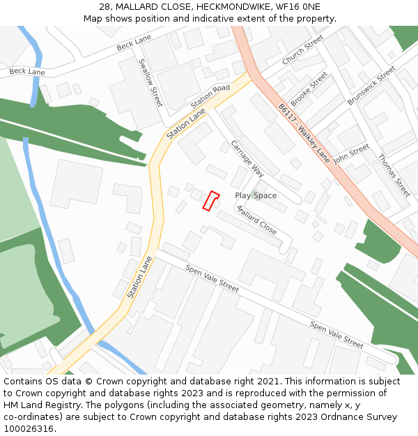 28, MALLARD CLOSE, HECKMONDWIKE, WF16 0NE: Location map and indicative extent of plot