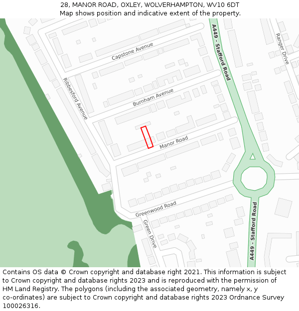 28, MANOR ROAD, OXLEY, WOLVERHAMPTON, WV10 6DT: Location map and indicative extent of plot