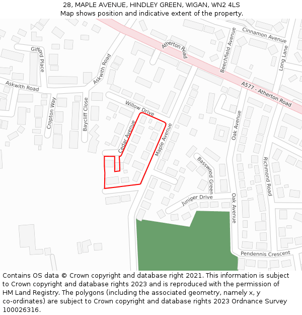 28, MAPLE AVENUE, HINDLEY GREEN, WIGAN, WN2 4LS: Location map and indicative extent of plot