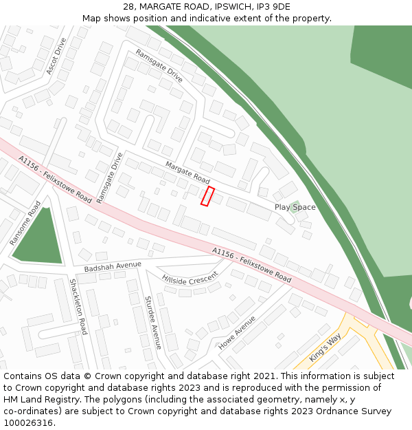 28, MARGATE ROAD, IPSWICH, IP3 9DE: Location map and indicative extent of plot