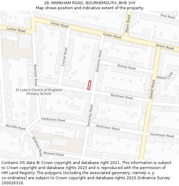 28, MARKHAM ROAD, BOURNEMOUTH, BH9 1HY: Location map and indicative extent of plot