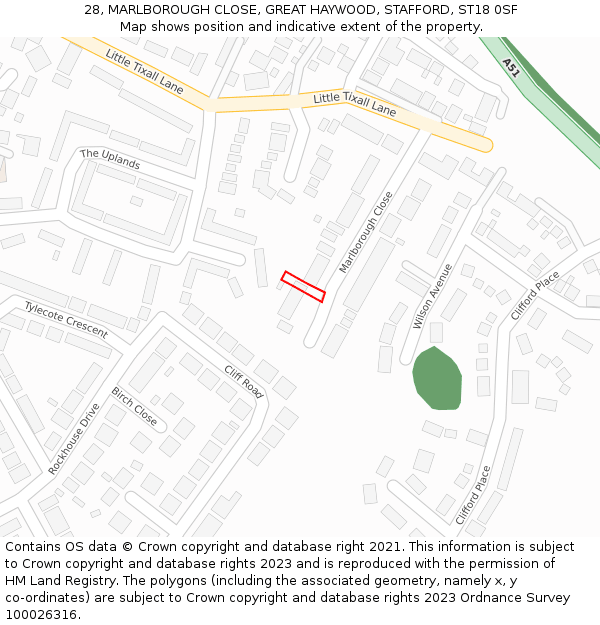 28, MARLBOROUGH CLOSE, GREAT HAYWOOD, STAFFORD, ST18 0SF: Location map and indicative extent of plot