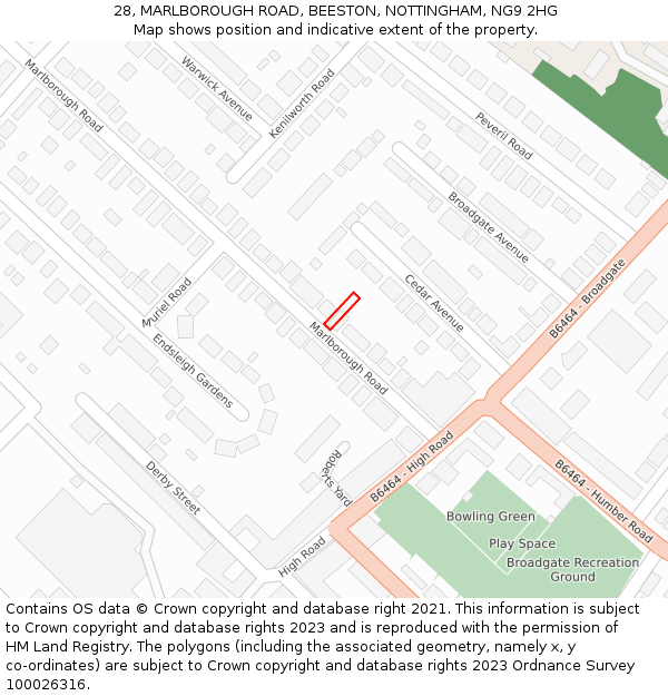 28, MARLBOROUGH ROAD, BEESTON, NOTTINGHAM, NG9 2HG: Location map and indicative extent of plot