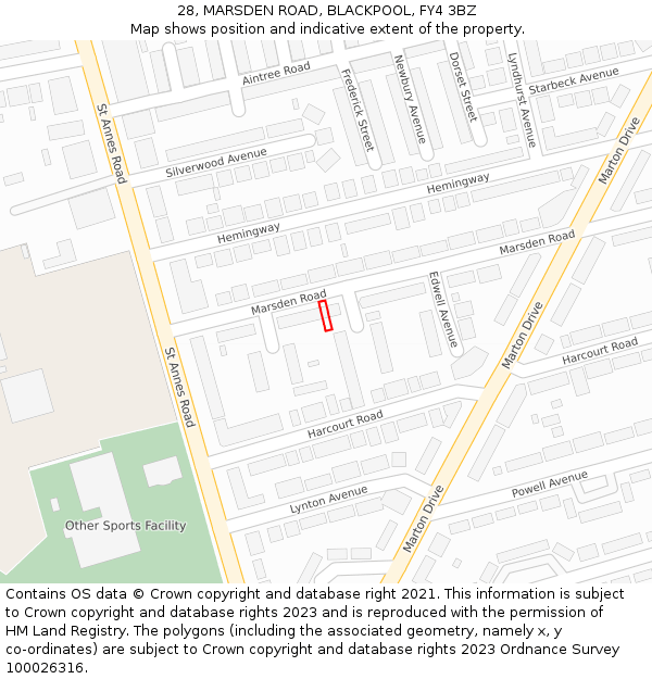 28, MARSDEN ROAD, BLACKPOOL, FY4 3BZ: Location map and indicative extent of plot