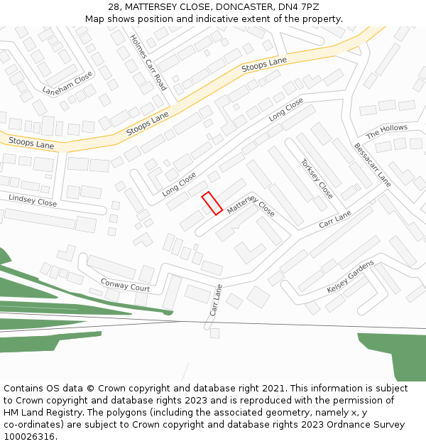 28, MATTERSEY CLOSE, DONCASTER, DN4 7PZ: Location map and indicative extent of plot