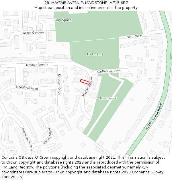 28, MAYFAIR AVENUE, MAIDSTONE, ME15 6BZ: Location map and indicative extent of plot