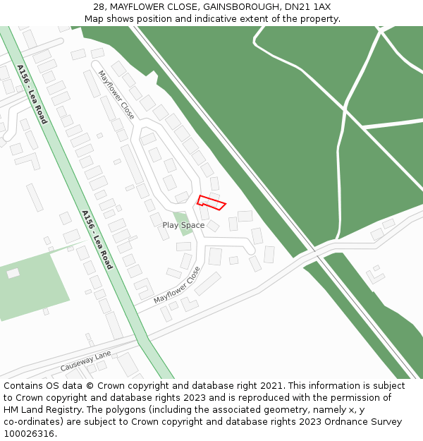 28, MAYFLOWER CLOSE, GAINSBOROUGH, DN21 1AX: Location map and indicative extent of plot