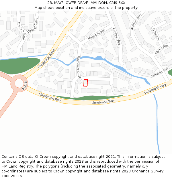 28, MAYFLOWER DRIVE, MALDON, CM9 6XX: Location map and indicative extent of plot