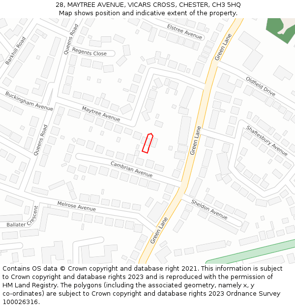 28, MAYTREE AVENUE, VICARS CROSS, CHESTER, CH3 5HQ: Location map and indicative extent of plot
