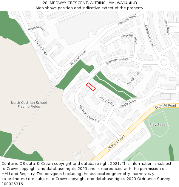 28, MEDWAY CRESCENT, ALTRINCHAM, WA14 4UB: Location map and indicative extent of plot