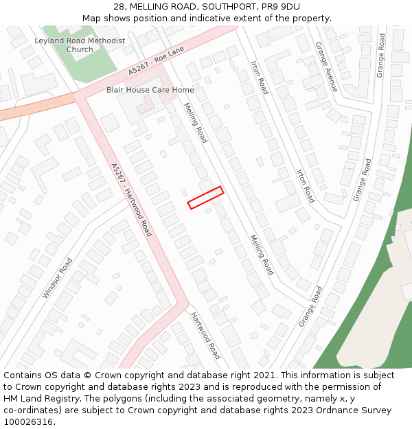 28, MELLING ROAD, SOUTHPORT, PR9 9DU: Location map and indicative extent of plot