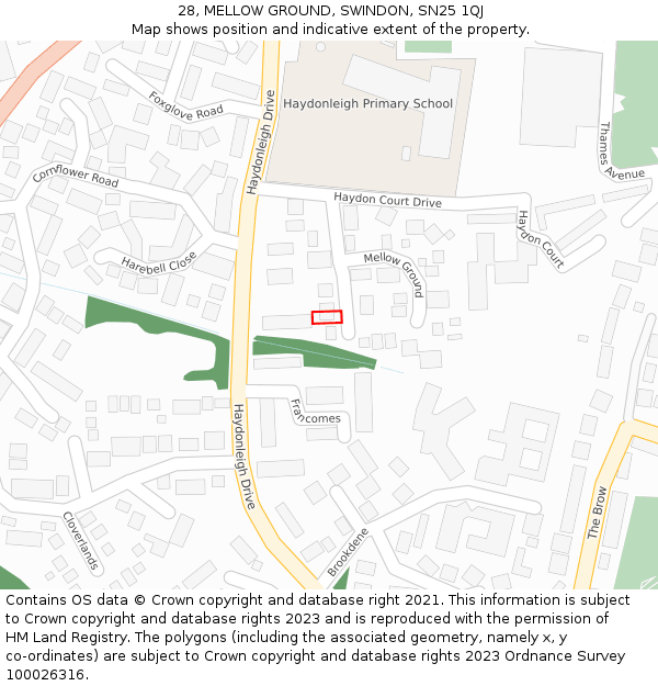 28, MELLOW GROUND, SWINDON, SN25 1QJ: Location map and indicative extent of plot