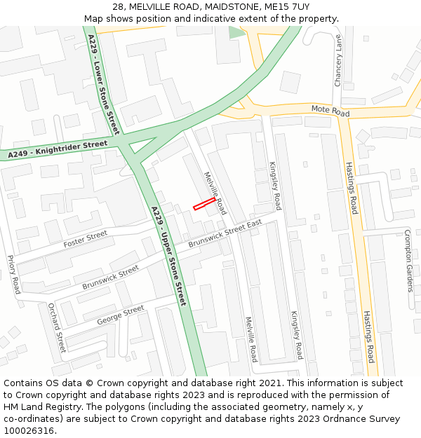 28, MELVILLE ROAD, MAIDSTONE, ME15 7UY: Location map and indicative extent of plot
