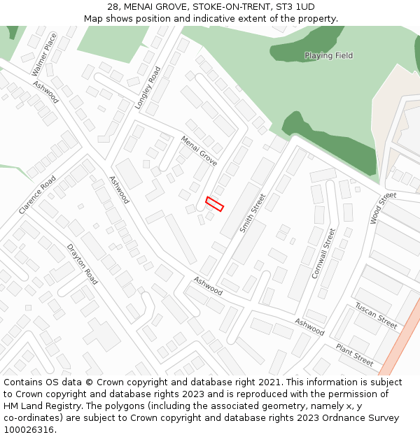28, MENAI GROVE, STOKE-ON-TRENT, ST3 1UD: Location map and indicative extent of plot