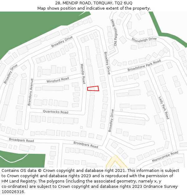28, MENDIP ROAD, TORQUAY, TQ2 6UQ: Location map and indicative extent of plot