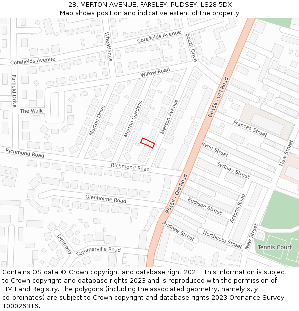 28, MERTON AVENUE, FARSLEY, PUDSEY, LS28 5DX: Location map and indicative extent of plot