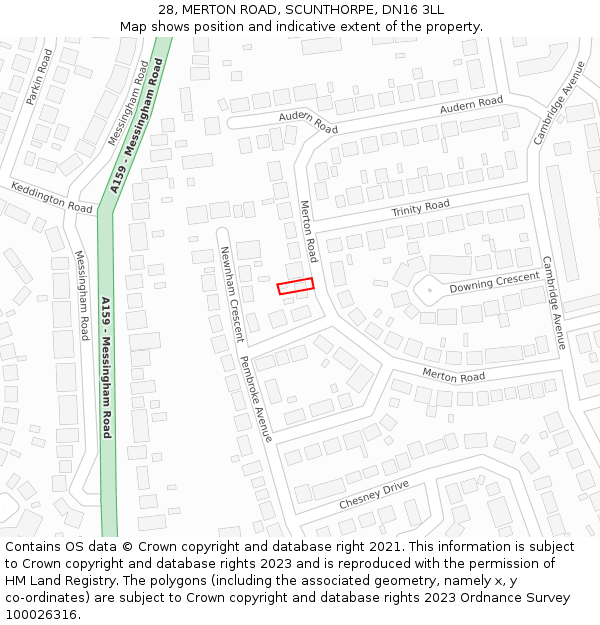 28, MERTON ROAD, SCUNTHORPE, DN16 3LL: Location map and indicative extent of plot
