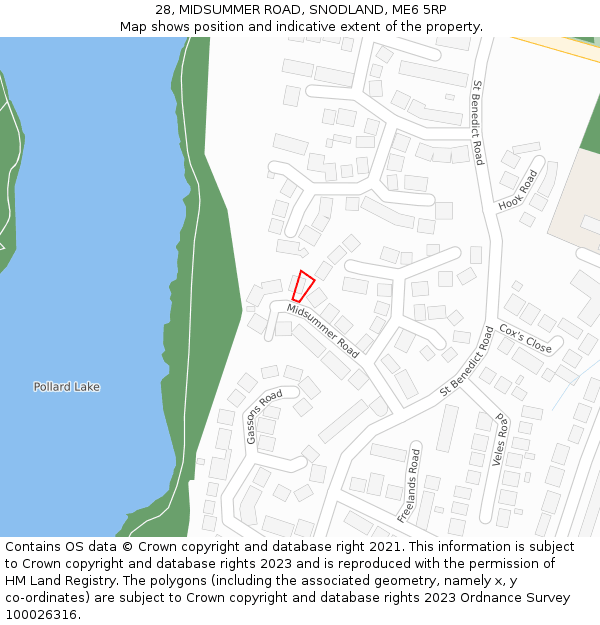 28, MIDSUMMER ROAD, SNODLAND, ME6 5RP: Location map and indicative extent of plot