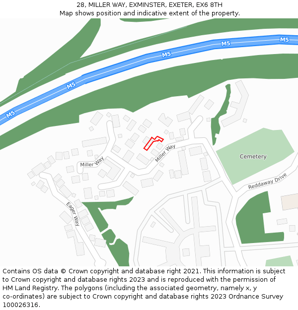 28, MILLER WAY, EXMINSTER, EXETER, EX6 8TH: Location map and indicative extent of plot