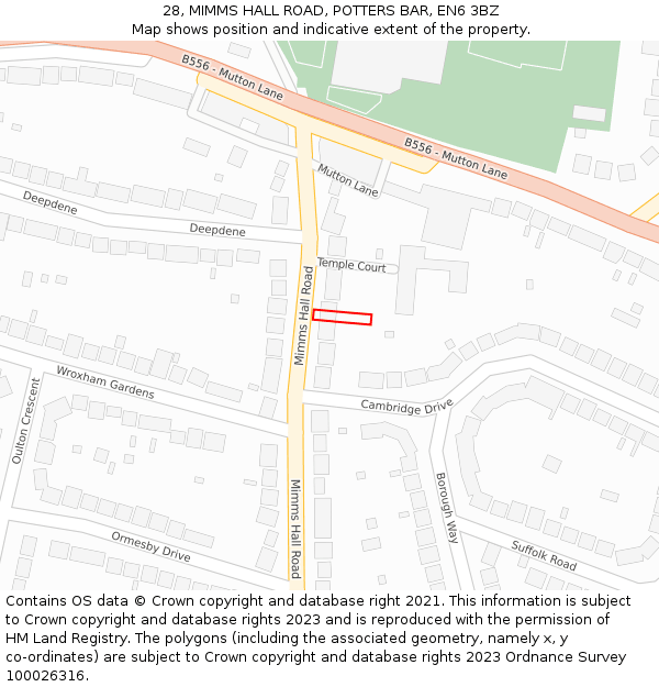 28, MIMMS HALL ROAD, POTTERS BAR, EN6 3BZ: Location map and indicative extent of plot